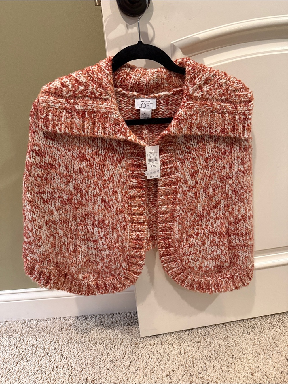 LOFT Rust and Cream Marled Knit Sweater Cape